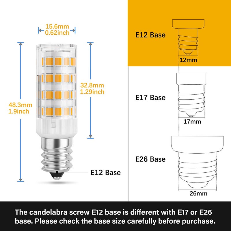 DiCUNO مصباح LED E12 من DiCUNO 4W (ما يعادل 40W)، ضوء أبيض دافئ 3000K غير قابل للتعتيم، مصابيح قاعدة شمعة للإضاءة الداخلية، مروحة السقف، الثريا، 6 عبوات - Image 2